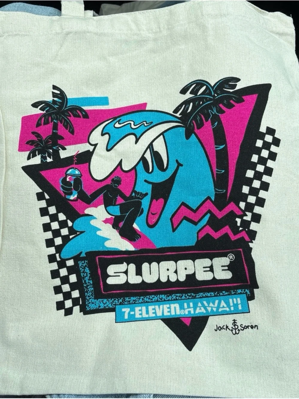 Slurpee 7-Eleven Hawaii Graphic Tote Bag - Blue/Pink/Black